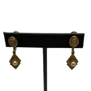 Vintage Screw On Earrings Faux Pearl Delicate Dangle Drop